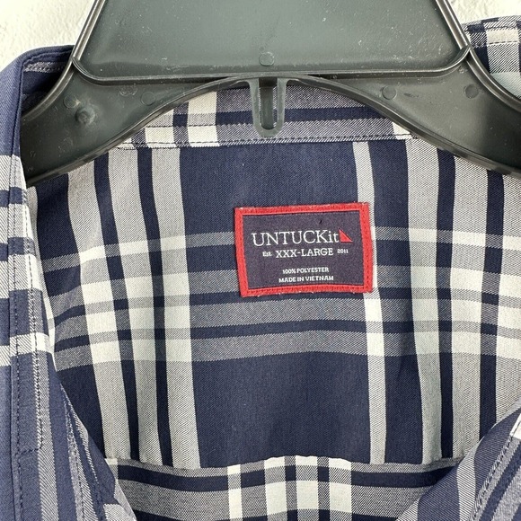 Untuckit Delucca Button Long Sleeve Wrinkle Free Shirt Size 3XL Navy White Plaid - Picture 3 of 8